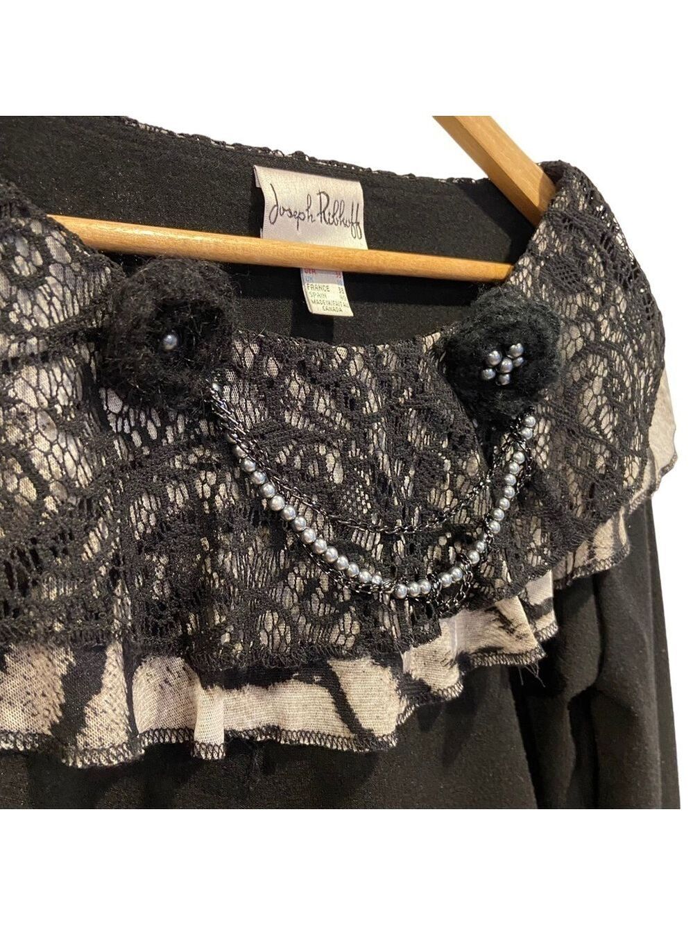 Joseph Ribkoff top blouse long sleeves asymmetric lace embellished animal size 4 - Picture 3 of 13